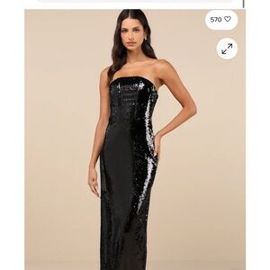 Lulu's Black Sequin Strapless Prom Dress